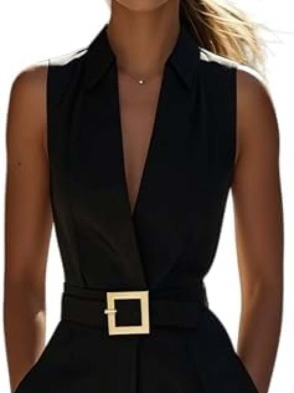 Women's Sleeveless Romper V Neck High Waist Belted Shorts Summer